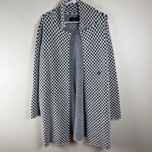 Liverpool Los Angeles Black White Check Fuzzy Cardigan Sweater Large